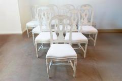 Set of 10 Swedish Painted Dining Room Chairs with Carved Splats and Upholstery - 4243315