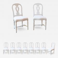 Set of 10 Swedish Painted Dining Room Chairs with Carved Splats and Upholstery - 4243528