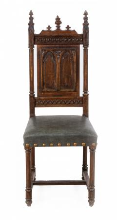 Set of 11 English Gothic Revival Leather Side Chairs - 1418895