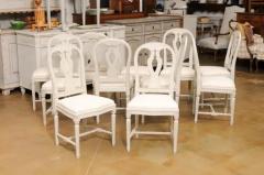 Set of 11 Swedish Painted Dining Room Chairs with Carved Splats and Upholstery - 3491346