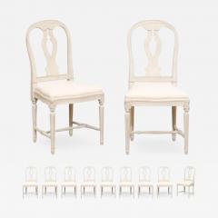 Set of 11 Swedish Painted Dining Room Chairs with Carved Splats and Upholstery - 3493324