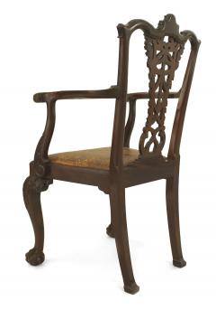 Set of 12 English Chippendale Brown Leather Chairs - 1419748