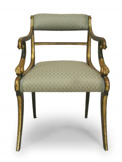 Set of 12 English Regency Green Damask Arm Chairs - 1402392
