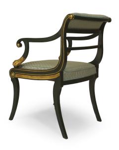 Set of 12 English Regency Green Damask Arm Chairs - 1402393