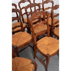 Set of 12 French Early 20th Century Rush Seat Chairs - 1950689