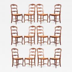 Set of 12 French Early 20th Century Rush Seat Chairs - 1962711