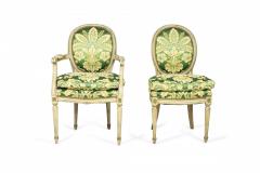 Set of 12 Louis XVI Style Painted Green Damask Upholstered Dining Chairs - 2798228