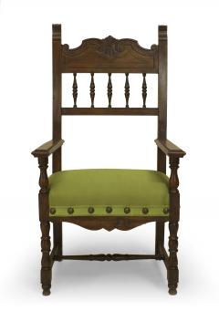 Set of 12 Spanish Renaissance Green Upholstered Chair - 1418198