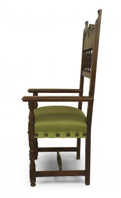 Set of 12 Spanish Renaissance Green Upholstered Chair - 1418199