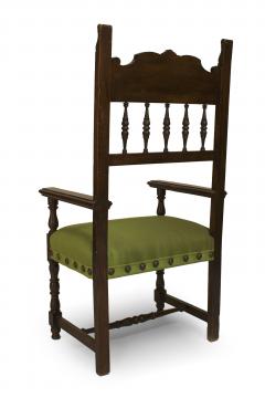 Set of 12 Spanish Renaissance Green Upholstered Chair - 1418200