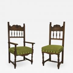 Set of 12 Spanish Renaissance Green Upholstered Chair - 1420481