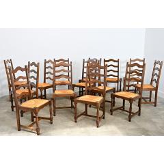 Set of 14 Ladder Back and Rush Seat Dining Chairs - 4722725