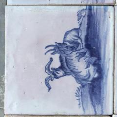Set of 16 Blue and White Delft Tiles with Animals and Figures 18th Century - 4780284