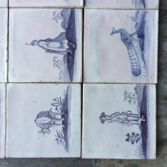 Set of 16 Blue and White Delft Tiles with Animals and Figures 18th Century - 4780293