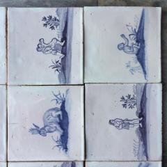 Set of 16 Blue and White Delft Tiles with Animals and Figures 18th Century - 4780294