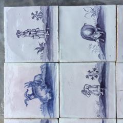 Set of 16 Blue and White Delft Tiles with Animals and Figures 18th Century - 4780295