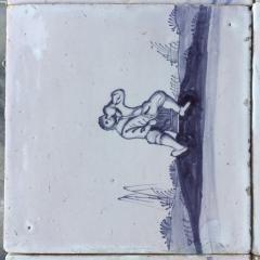Set of 16 Blue and White Delft Tiles with Animals and Figures 18th Century - 4780296