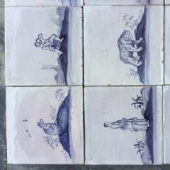 Set of 16 Blue and White Delft Tiles with Animals and Figures 18th Century - 4780297