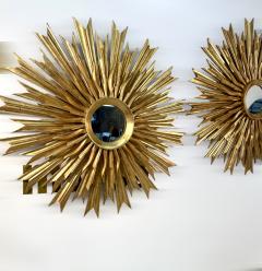 Set of 2 1970s Vintage Italian Sunburst Gilded Wall Mirror - 4288946