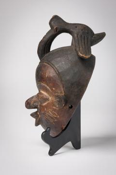 Set of 2 African Cameroon 20th Century Carved Wooden Bamileke Mask with Hornbill - 4660843