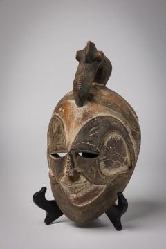 Set of 2 African Cameroon 20th Century Carved Wooden Bamileke Mask with Hornbill - 4660848