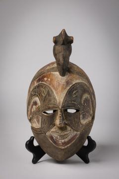 Set of 2 African Cameroon 20th Century Carved Wooden Bamileke Mask with Hornbill - 4660849