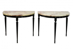 Set of 2 Art Deco Nightstands with half moon Marble on Black Metal Base - 2650458
