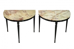 Set of 2 Art Deco Nightstands with half moon Marble on Black Metal Base - 2650459