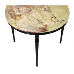 Set of 2 Art Deco Nightstands with half moon Marble on Black Metal Base - 2650462