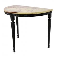 Set of 2 Art Deco Nightstands with half moon Marble on Black Metal Base - 2688692