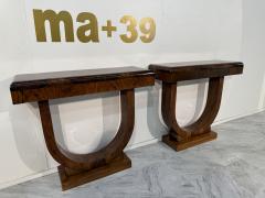 Set of 2 Art Deco Style Console Tables in Bookmatched Burl Wood - 4303058