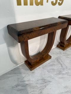 Set of 2 Art Deco Style Console Tables in Bookmatched Burl Wood - 4303061