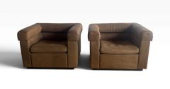 Set of 2 Brown Genuine Leather Club Chairs 1980s - 4815178