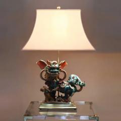 Set of 2 Chinese Glazed Stoneware Buddhist Lions Lamp on brass base - 3347506