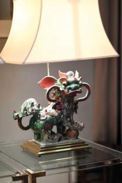 Set of 2 Chinese Glazed Stoneware Buddhist Lions Lamp on brass base - 3347509