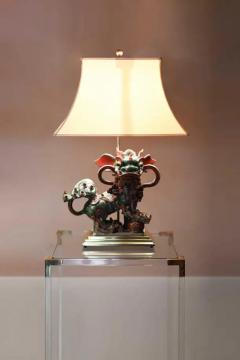 Set of 2 Chinese Glazed Stoneware Buddhist Lions Lamp on brass base - 3347511