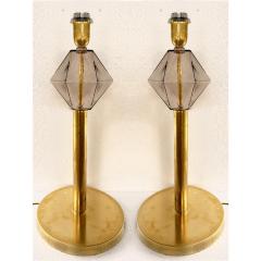 Set of 2 Contemporary Italian Fum Murano Glass Table Lamps W Unlaquered Brass - 4303172