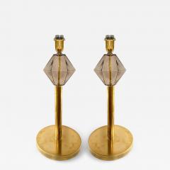 Set of 2 Contemporary Italian Fum Murano Glass Table Lamps W Unlaquered Brass - 4306117