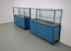 Set of 2 Fiera Milano Display Cabinets in Glass Steel and Wood Italy 1950s - 3119228