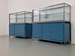 Set of 2 Fiera Milano Display Cabinets in Glass Steel and Wood Italy 1950s - 3119361