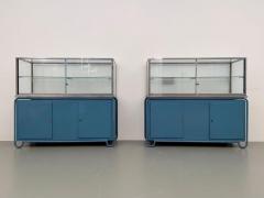 Set of 2 Fiera Milano Display Cabinets in Glass Steel and Wood Italy 1950s - 3119368