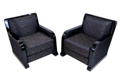 Set of 2 French Art Deco Club Chairs in Black Lacquer with Art Deco Pattern - 2673746