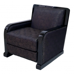 Set of 2 French Art Deco Club Chairs in Black Lacquer with Art Deco Pattern - 2673748