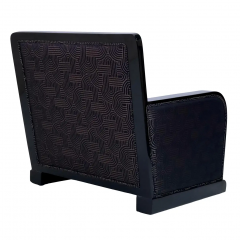 Set of 2 French Art Deco Club Chairs in Black Lacquer with Art Deco Pattern - 2673751