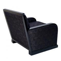 Set of 2 French Art Deco Club Chairs in Black Lacquer with Art Deco Pattern - 2673752