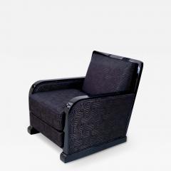 Set of 2 French Art Deco Club Chairs in Black Lacquer with Art Deco Pattern - 2689317