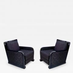 Set of 2 French Art Deco Club Chairs in Black Lacquer with Art Deco Pattern - 2689319