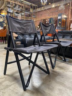 Set of 2 Italian Vintage Leather and Wood Side Chairs 1960s - 2609860