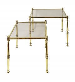 Set of 2 Mid Century Brass and Glass Side Nesting Stacking Tables - 3874896