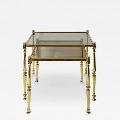 Set of 2 Mid Century Brass and Glass Side Nesting Stacking Tables - 3883737